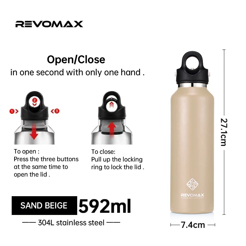 Double Wall Insulated Water Bottle, Outdoor Travel Sports Bottles, Stainless Steel, 600Ml, Thermos for Tea, Thermal Cup