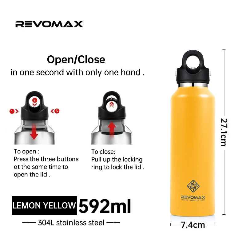 Double Wall Insulated Water Bottle, Outdoor Travel Sports Bottles, Stainless Steel, 600Ml, Thermos for Tea, Thermal Cup