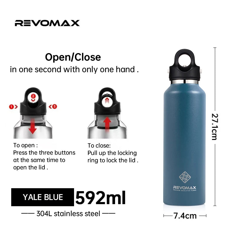 Double Wall Insulated Water Bottle, Outdoor Travel Sports Bottles, Stainless Steel, 600Ml, Thermos for Tea, Thermal Cup