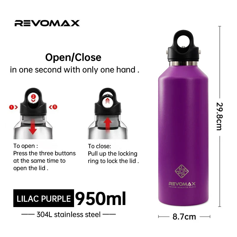 Double Wall Insulated Water Bottle, Outdoor Travel Sports Bottles, Stainless Steel, 600Ml, Thermos for Tea, Thermal Cup