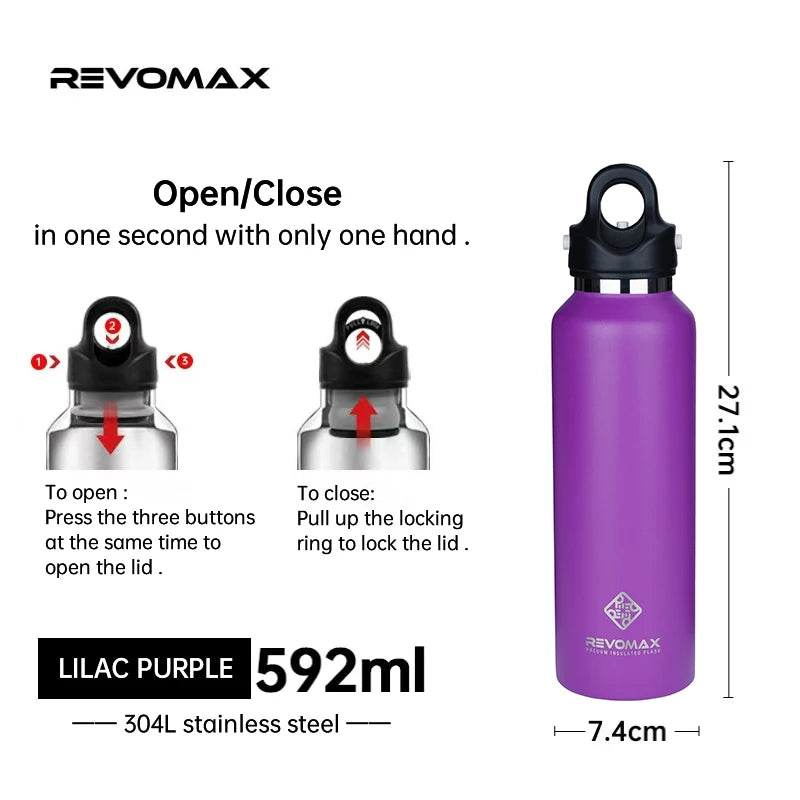 Double Wall Insulated Water Bottle, Outdoor Travel Sports Bottles, Stainless Steel, 600Ml, Thermos for Tea, Thermal Cup