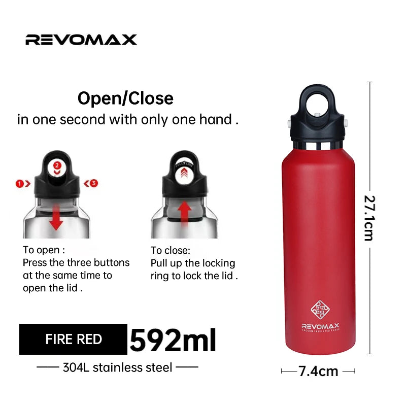 Double Wall Insulated Water Bottle, Outdoor Travel Sports Bottles, Stainless Steel, 600Ml, Thermos for Tea, Thermal Cup