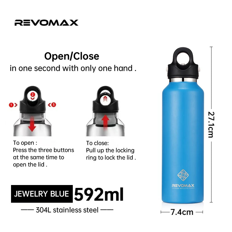 Double Wall Insulated Water Bottle, Outdoor Travel Sports Bottles, Stainless Steel, 600Ml, Thermos for Tea, Thermal Cup