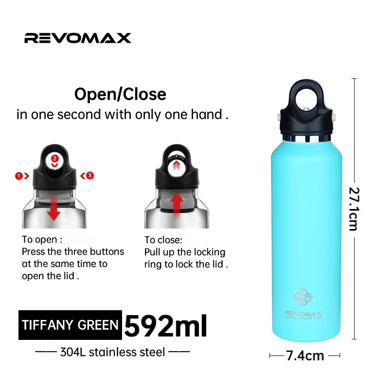 Double Wall Insulated Water Bottle, Outdoor Travel Sports Bottles, Stainless Steel, 600Ml, Thermos for Tea, Thermal Cup