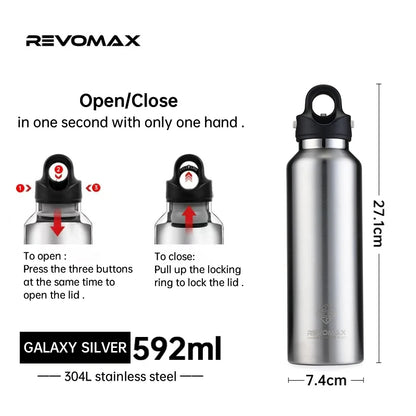 Double Wall Insulated Water Bottle, Outdoor Travel Sports Bottles, Stainless Steel, 600Ml, Thermos for Tea, Thermal Cup